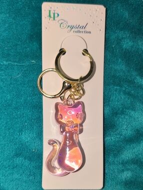 Light Pink Iridescent Cat Keychain Bag Charm
